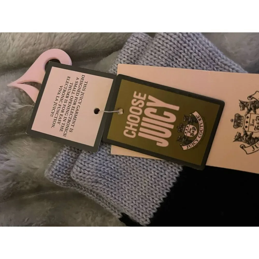 Y2k nwt vintage og juicy couture knit winter gloves mittens grey